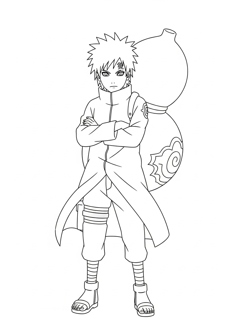 Naruto Coloring Pages 6 Gaara standing with sand gourd coloring page