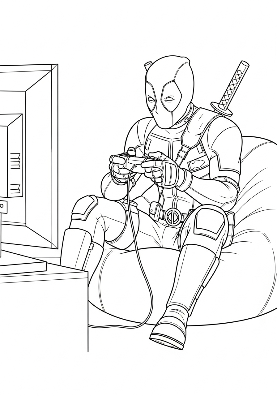Deadpool Coloring Pages 34 Gamer Deadpool playing video games coloring page