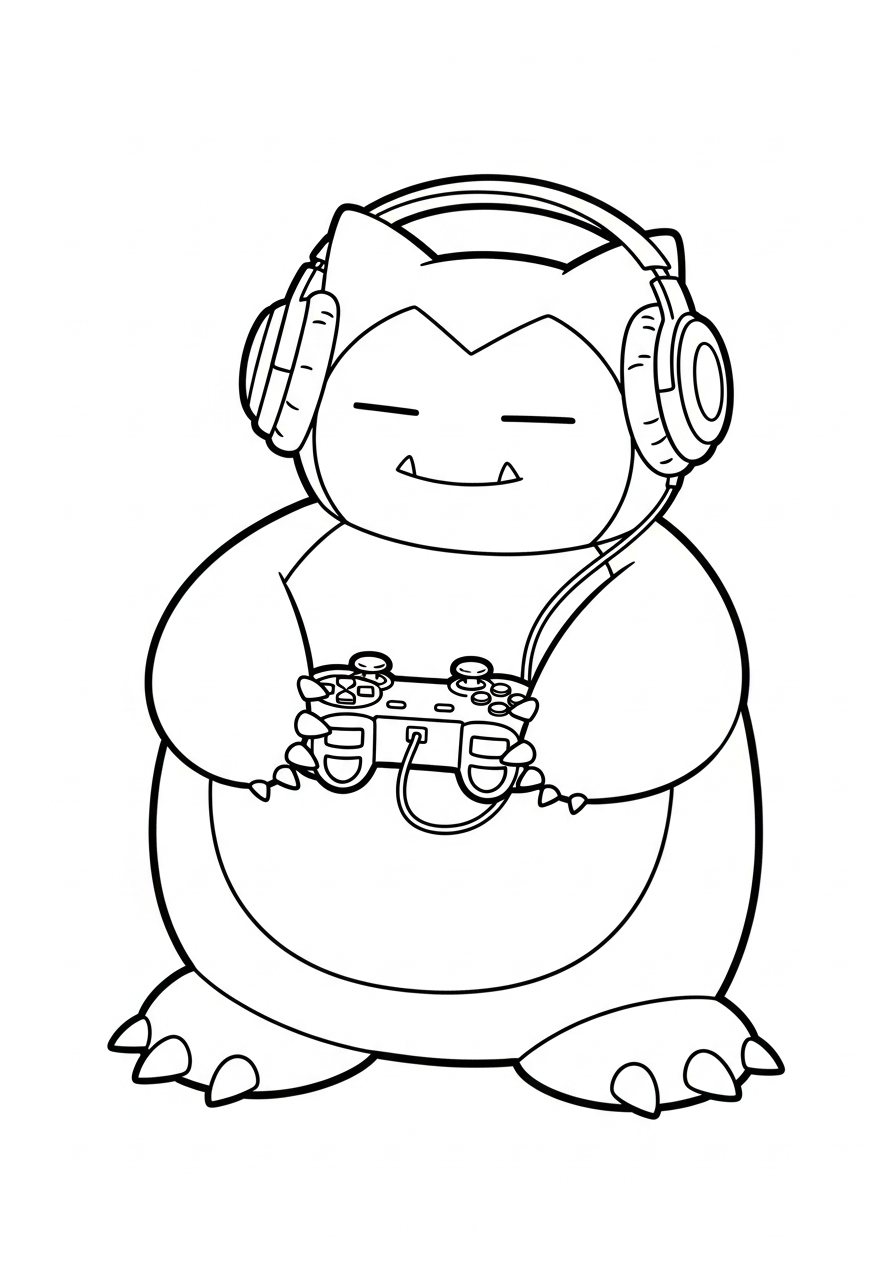 Snorlax Coloring Pages 8 Gamer Snorlax playing video games coloring page