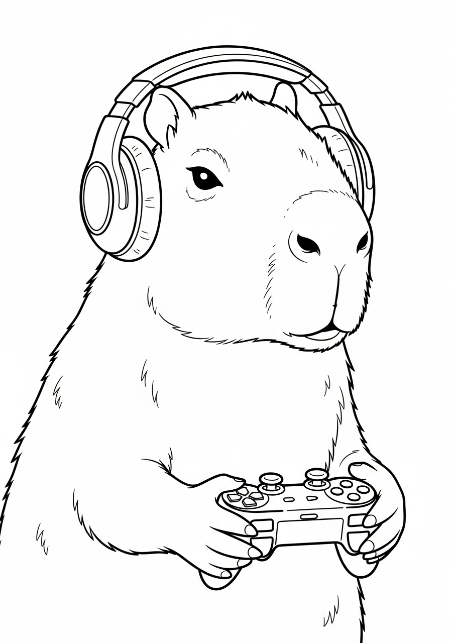 Capybara Coloring Pages 21 Gamer capybara with controller coloring page