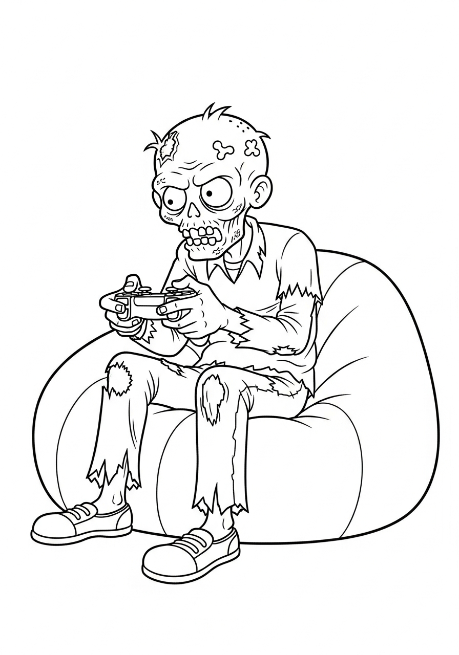 Zombie Coloring Pages 15 Gamer zombie playing video games coloring page