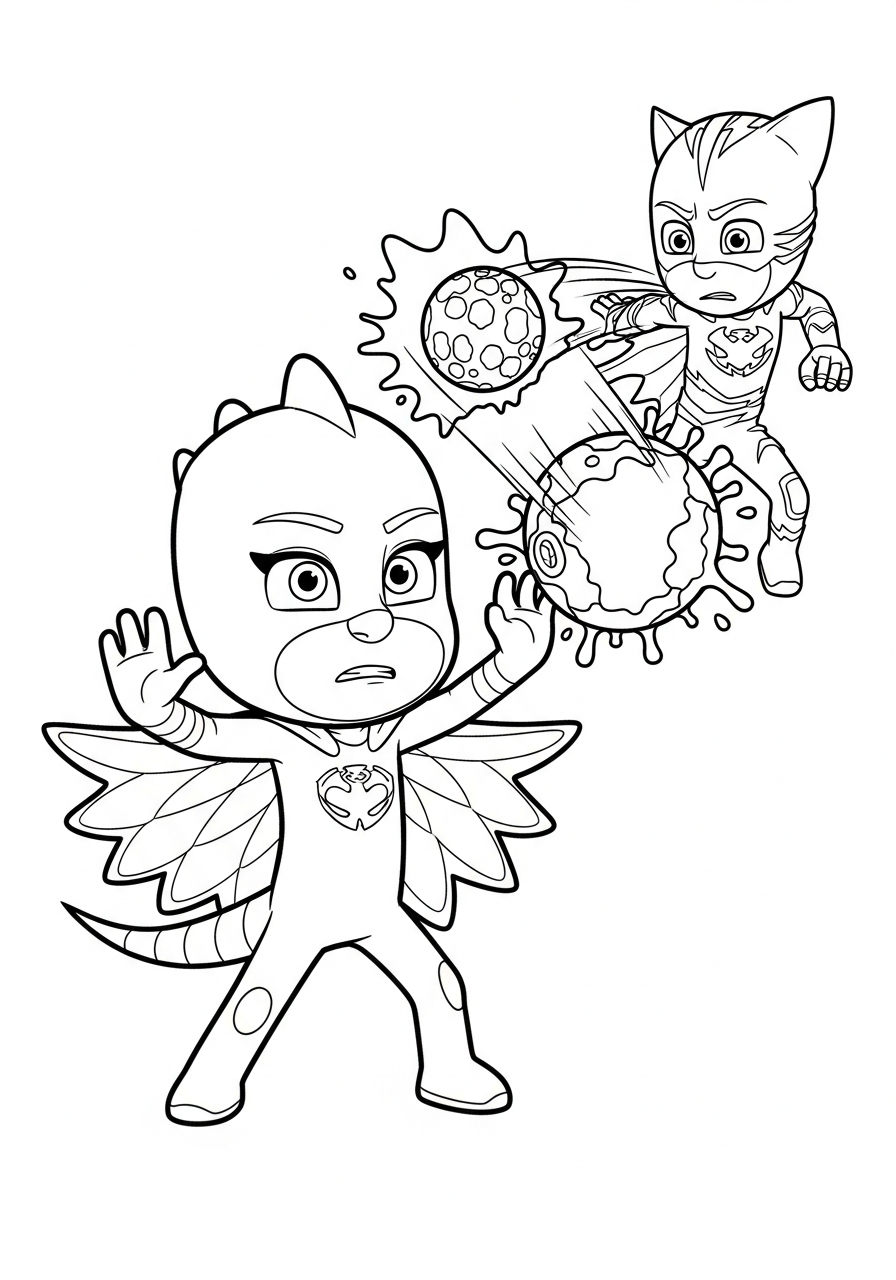 PJ Mask Coloring Pages 10 Gekko blocking sticky splat ball coloring page