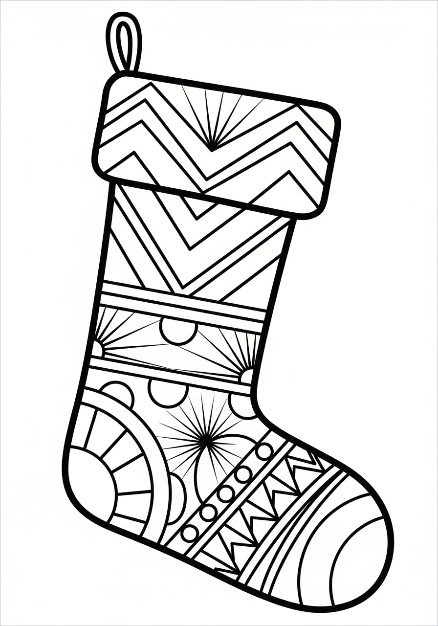Geometric Art Deco style Christmas Stocking coloring page