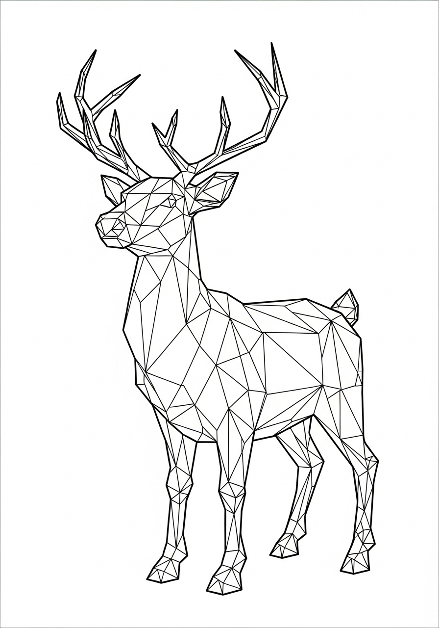 Reindeer Coloring Pages 8 Geometric low poly shape reindeer coloring page