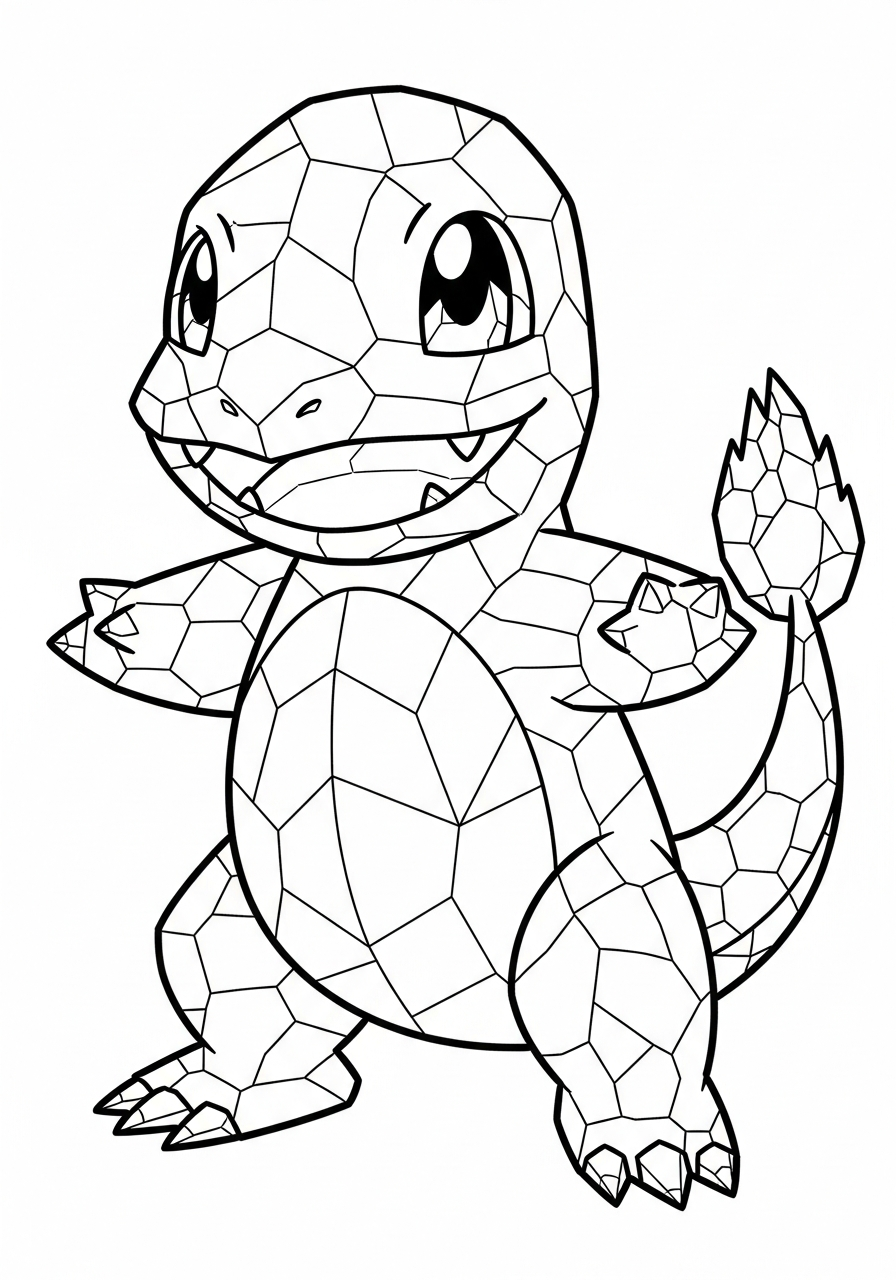 Charmander Coloring Pages 23 Geometric polygon style Charmander art coloring page