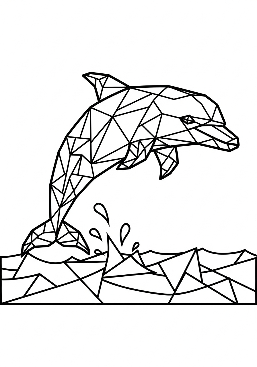 Dolphin Coloring Pages 20 Geometric shape style abstract dolphin coloring page