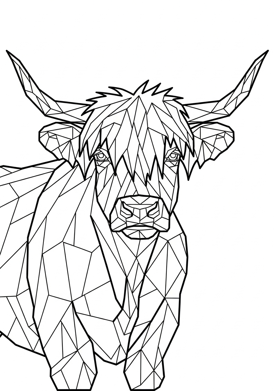 Highland Cow Coloring Pages 5 Geometric style Highland cow art coloring page