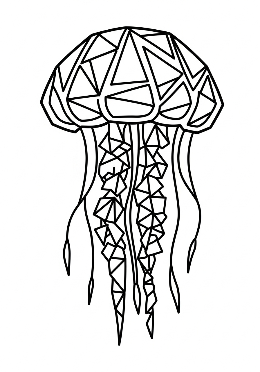 Jellyfish Coloring Pages 8 Geometric triangle shape jellyfish coloring page