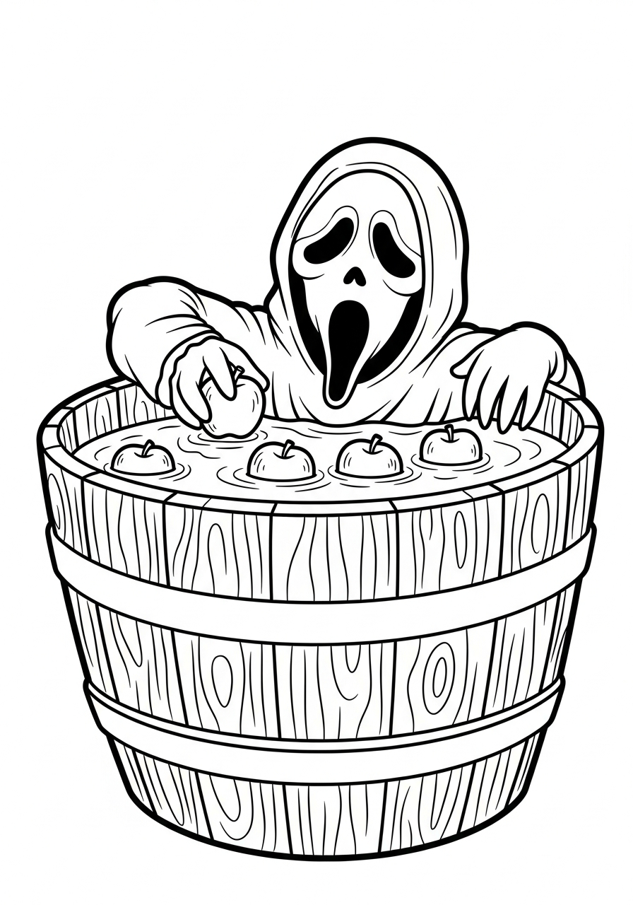 Ghostface bobbing for apples barrel coloring page