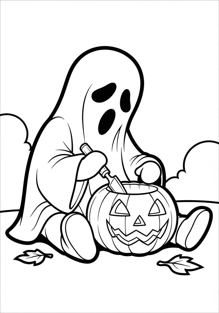 Ghostface carving a pumpkin jack-o-lantern coloring page