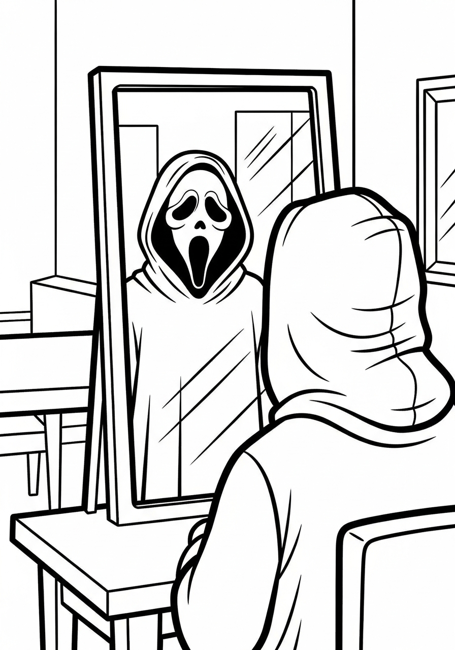 Ghostface reflection in the mirror coloring page