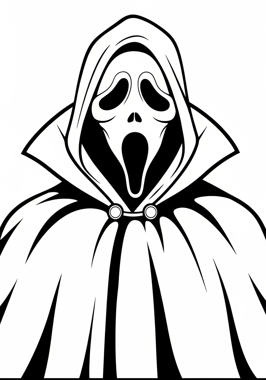 Ghostface wearing vampire cape costume coloring page