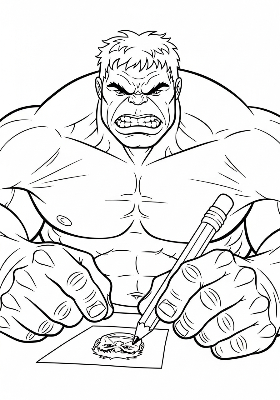 Giant Hulk using tiny pencil coloring page