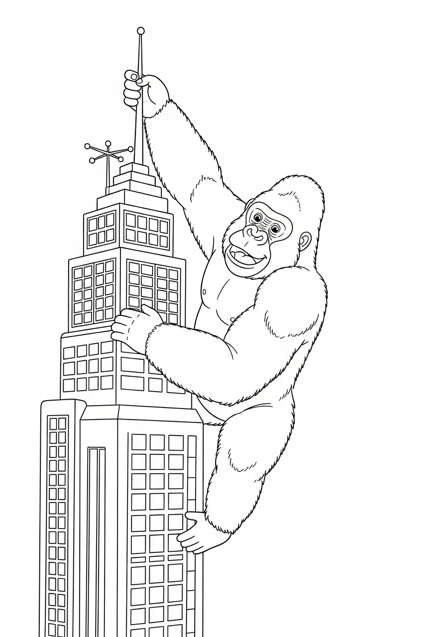 Gorilla Coloring Pages 11 Giant gorilla climbing city skyscraper coloring page