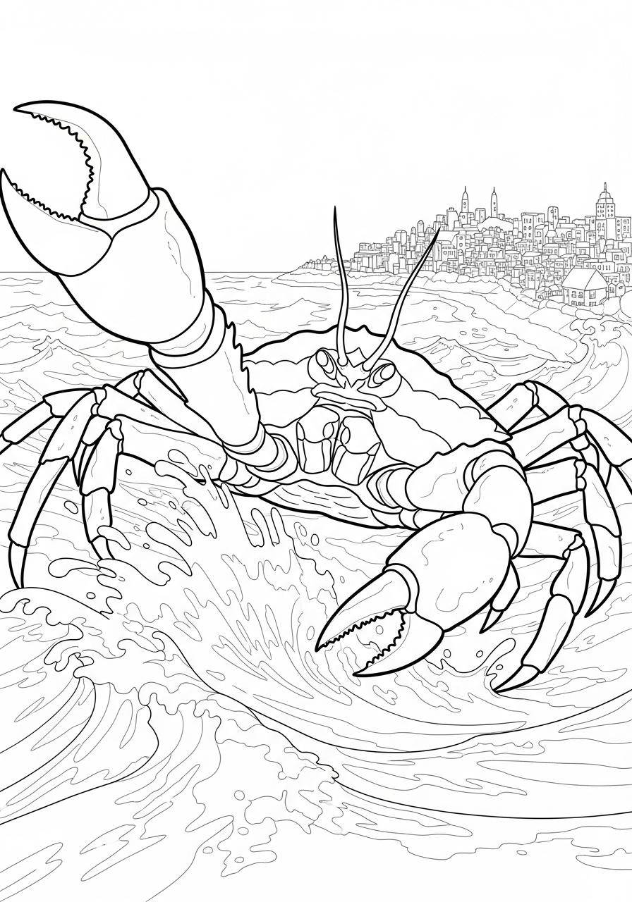 Crab Coloring Pages 19 Giant monster crab city coloring page