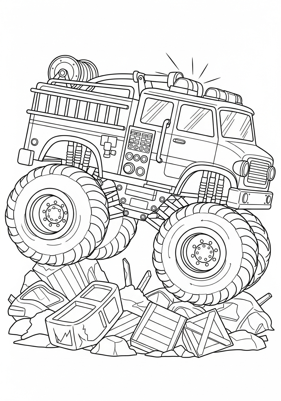 Fire Truck Coloring Pages 13 Giant wheels monster fire truck coloring page