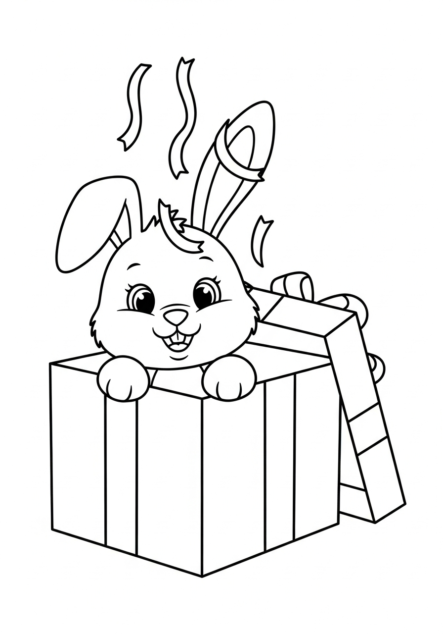 Christmas Bunny Coloring Pages 14 Gift box surprise Christmas Bunny coloring page