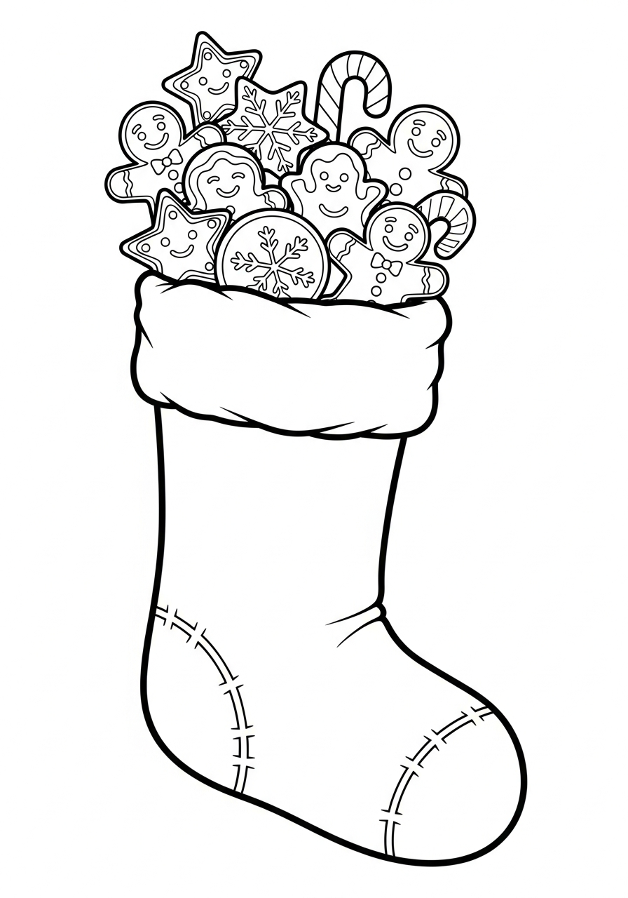 Gingerbread men filling Christmas Stocking coloring page