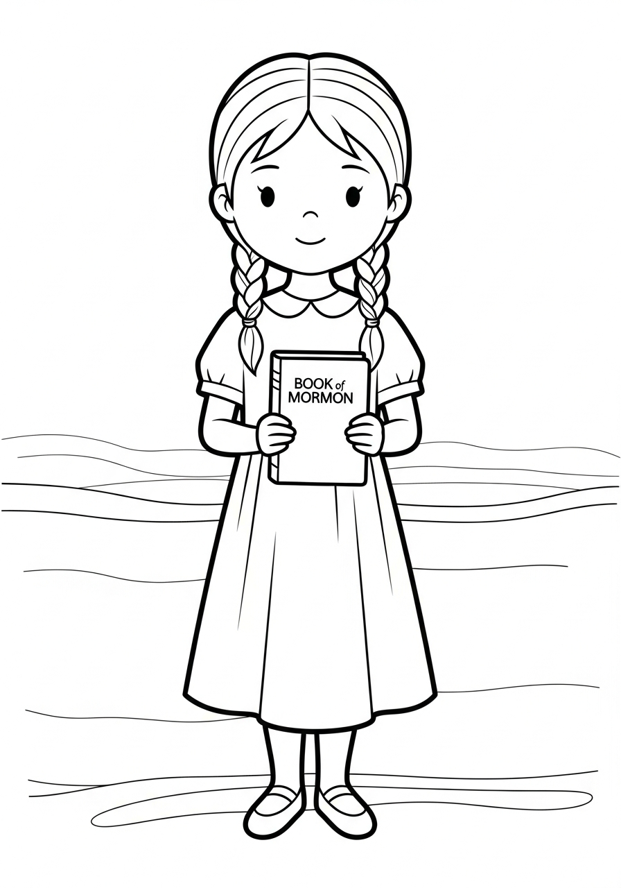LDS Baptism Coloring Pages 18 Girl in white dress holding scriptures coloring page
