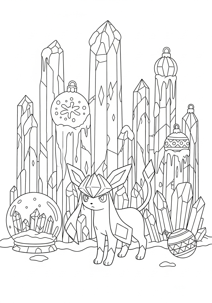 Pokemon Christmas Coloring Pages 9 Glaceon with ice crystals coloring page