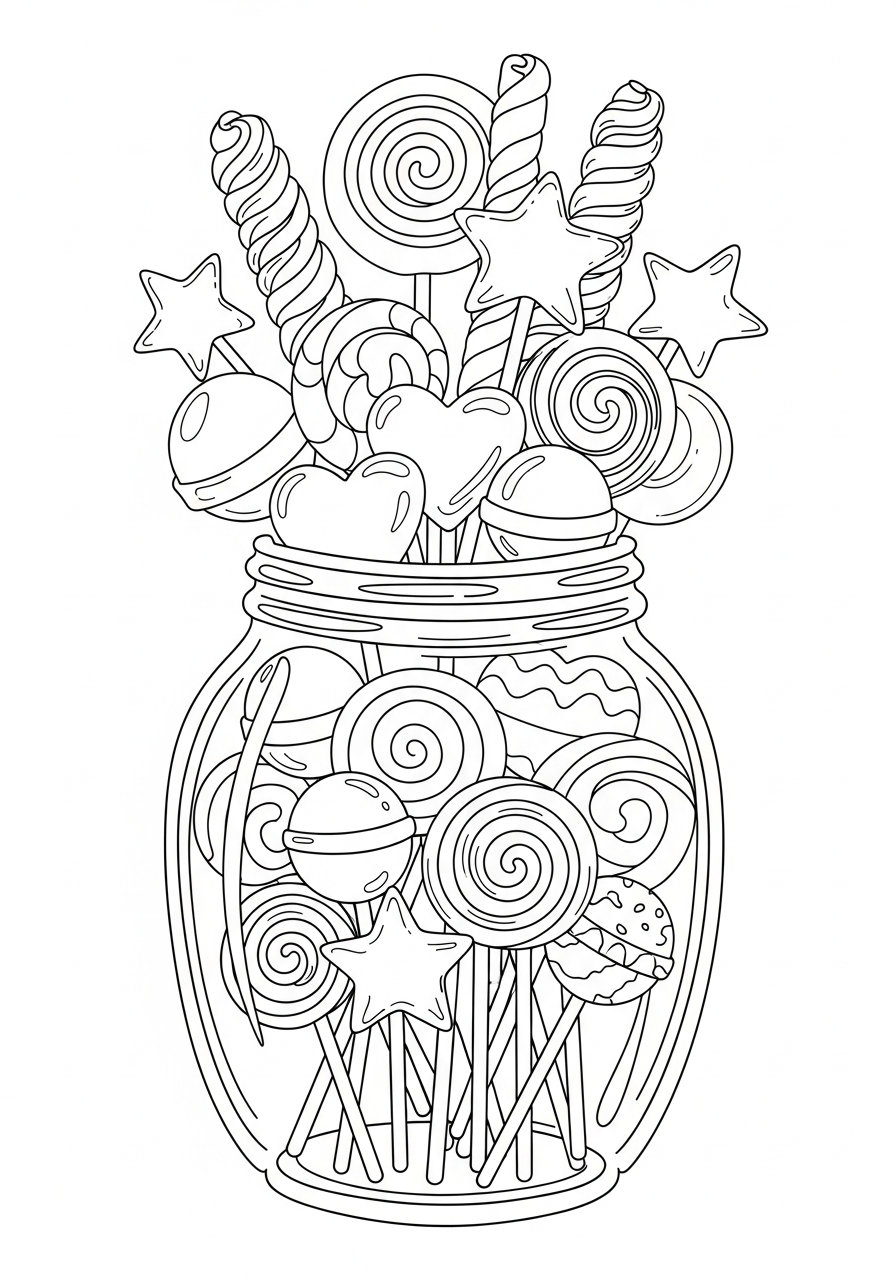 Lollipop Coloring Pages 18 Glass jar full of lollipop coloring page