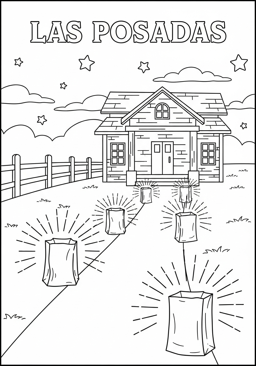 Las Posadas Coloring Pages 13 Glowing paper lanterns pathway night coloring page