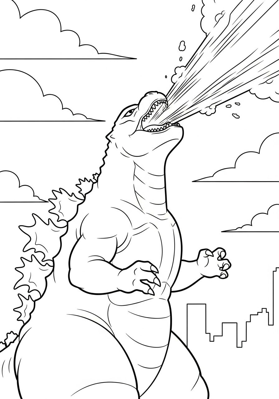 Godzilla shooting atomic breath beam coloring page