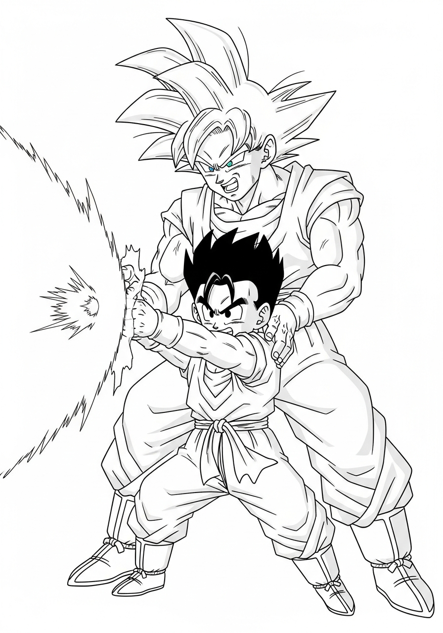 Goku Coloring Pages 5 Goku and Gohan firing beam coloring page