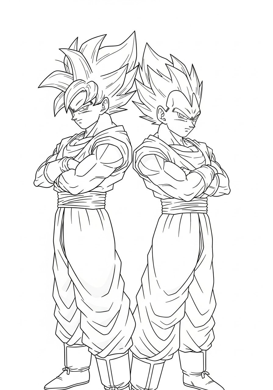 Goku Coloring Pages 6 Goku and Vegeta standing back-to-back coloring page