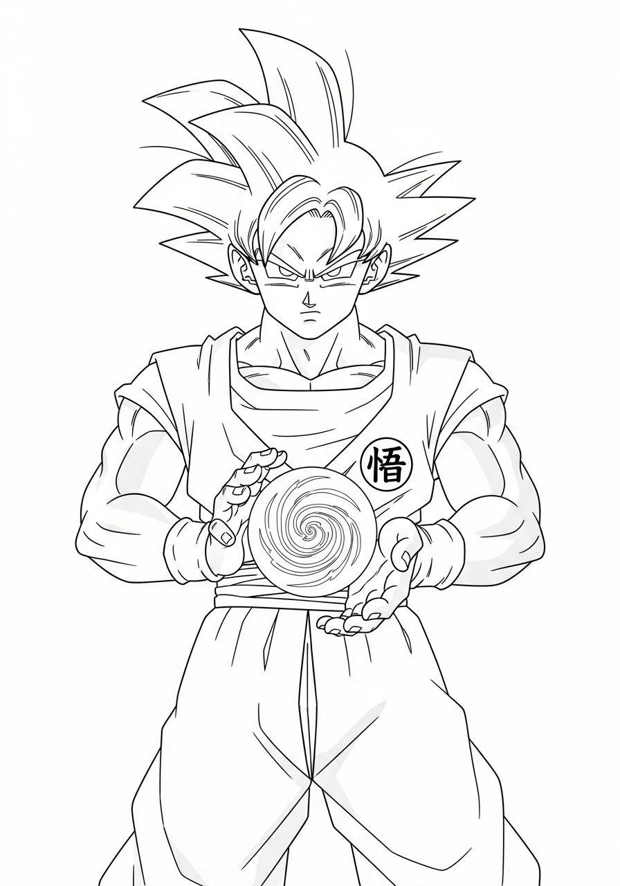 Goku charging Kamehameha energy blast coloring page