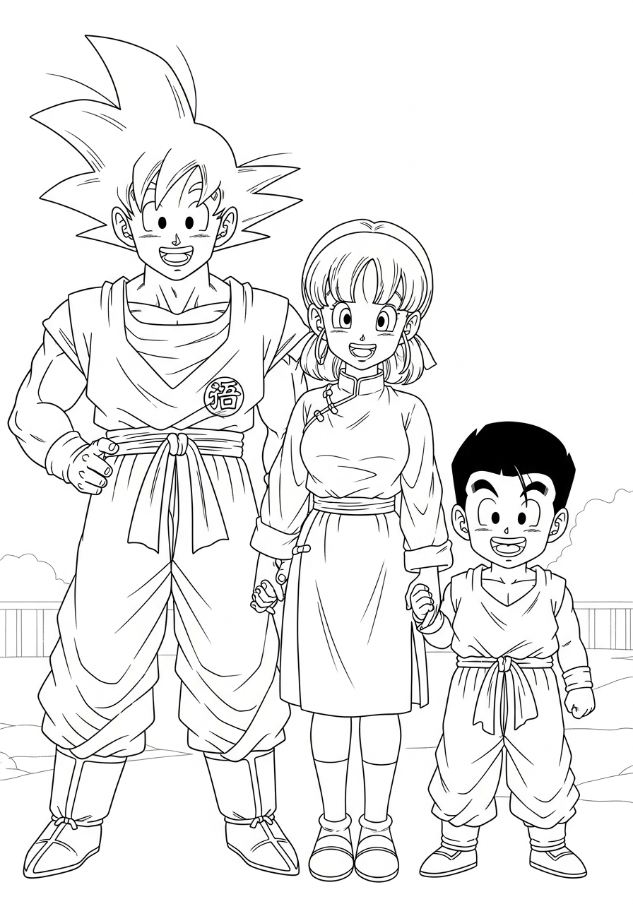 Goku family group photo smiling coloring page