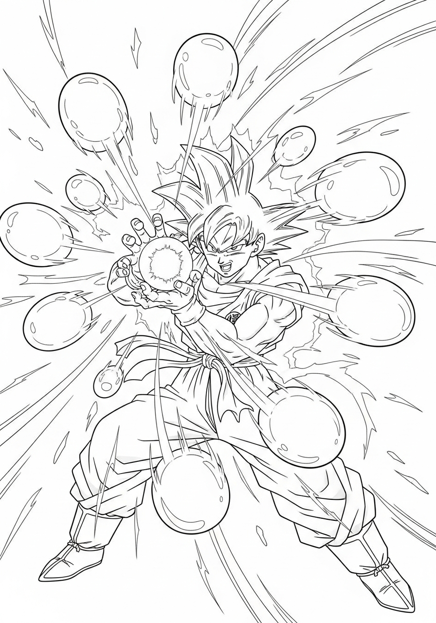 Goku Coloring Pages 8 Goku firing multiple energy blasts coloring page