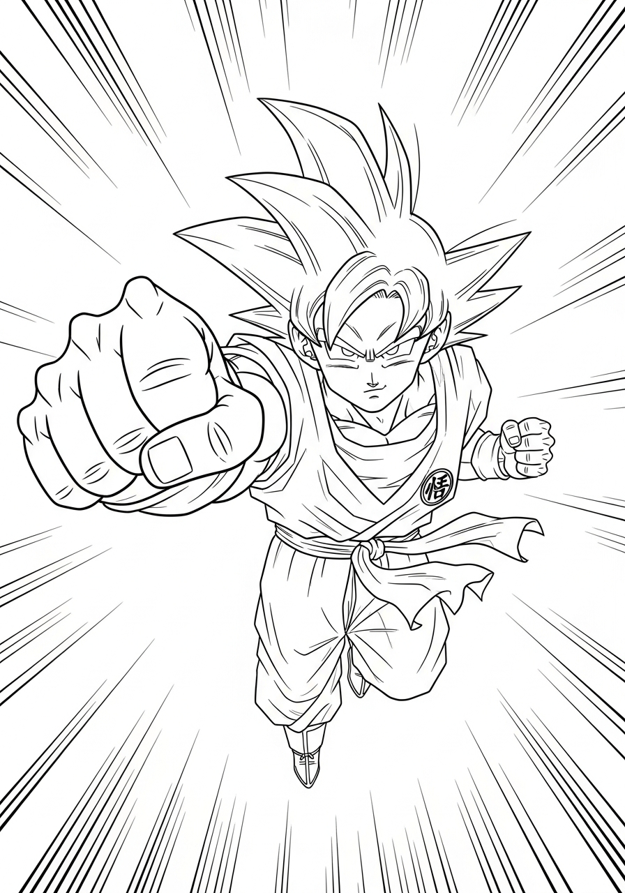Goku Coloring Pages 9 Goku flying fast towards viewer coloring page