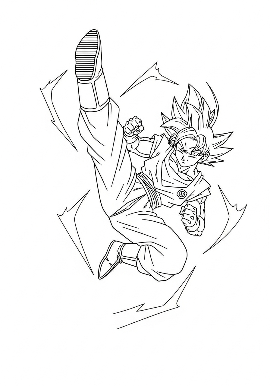 Goku Coloring Pages 11 Goku performing high martial arts kick coloring page