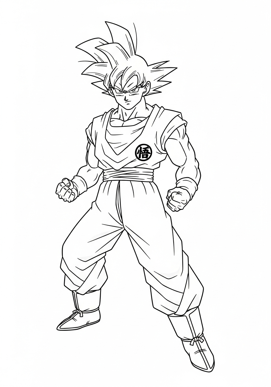 Goku Coloring Pages 13 Goku standing in fighting pose coloring page
