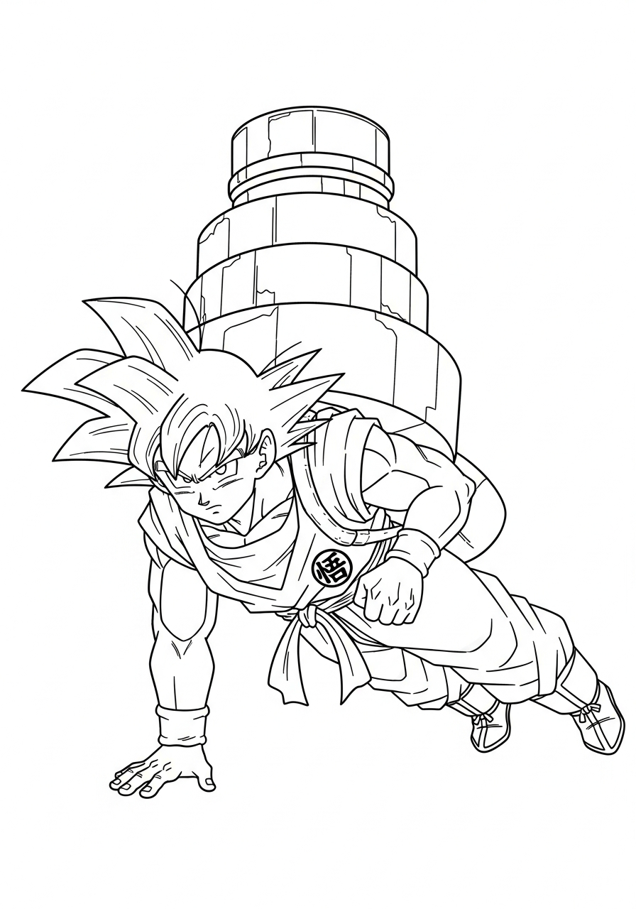 Goku Coloring Pages 16 Goku training with heavy weights coloring page