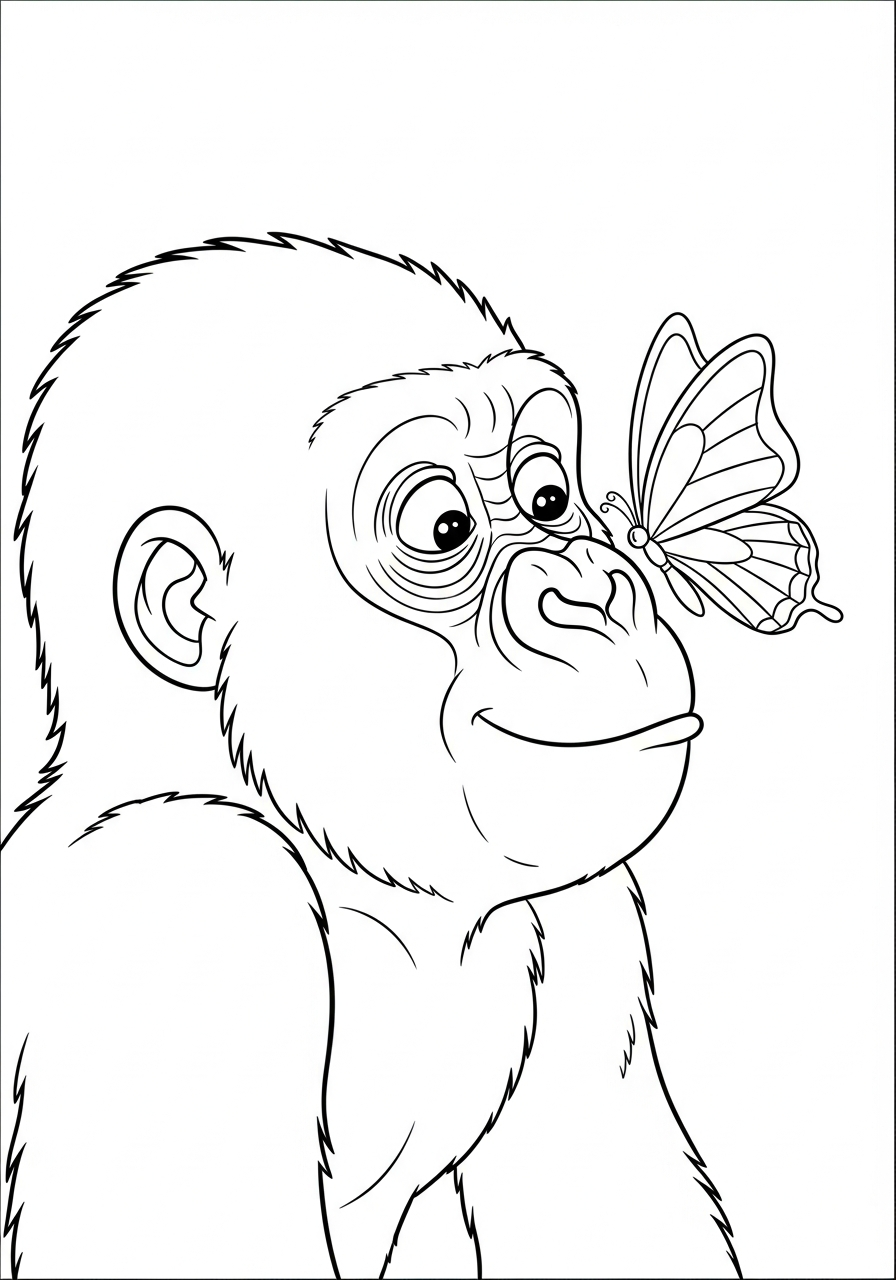 Gorilla Coloring Pages 14 Gorilla looking at butterfly coloring page