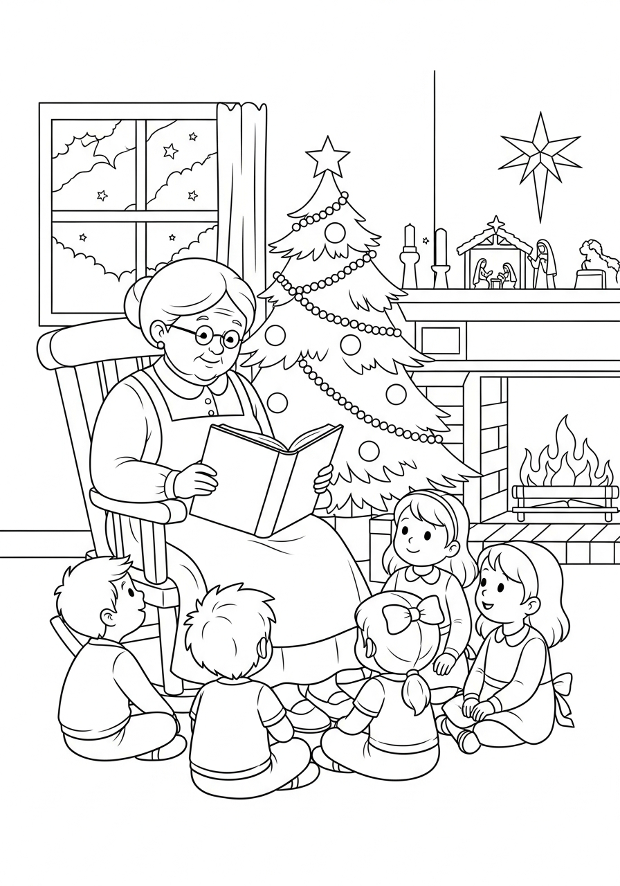 Las Posadas Coloring Pages 14 Grandmother reading holiday story book coloring page