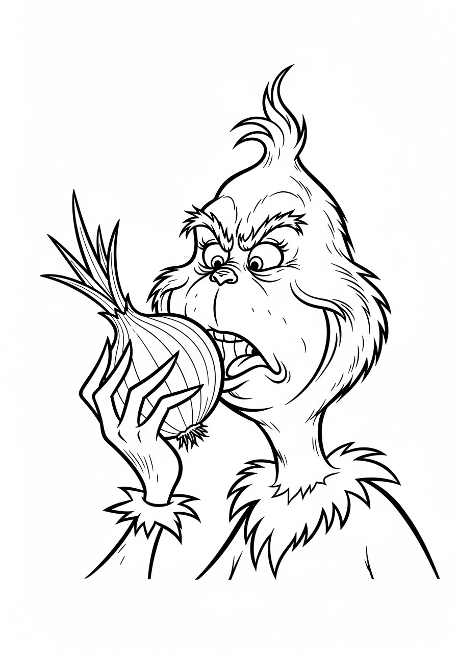 Grinch Coloring Pages 7 Grinch eating a raw onion coloring page
