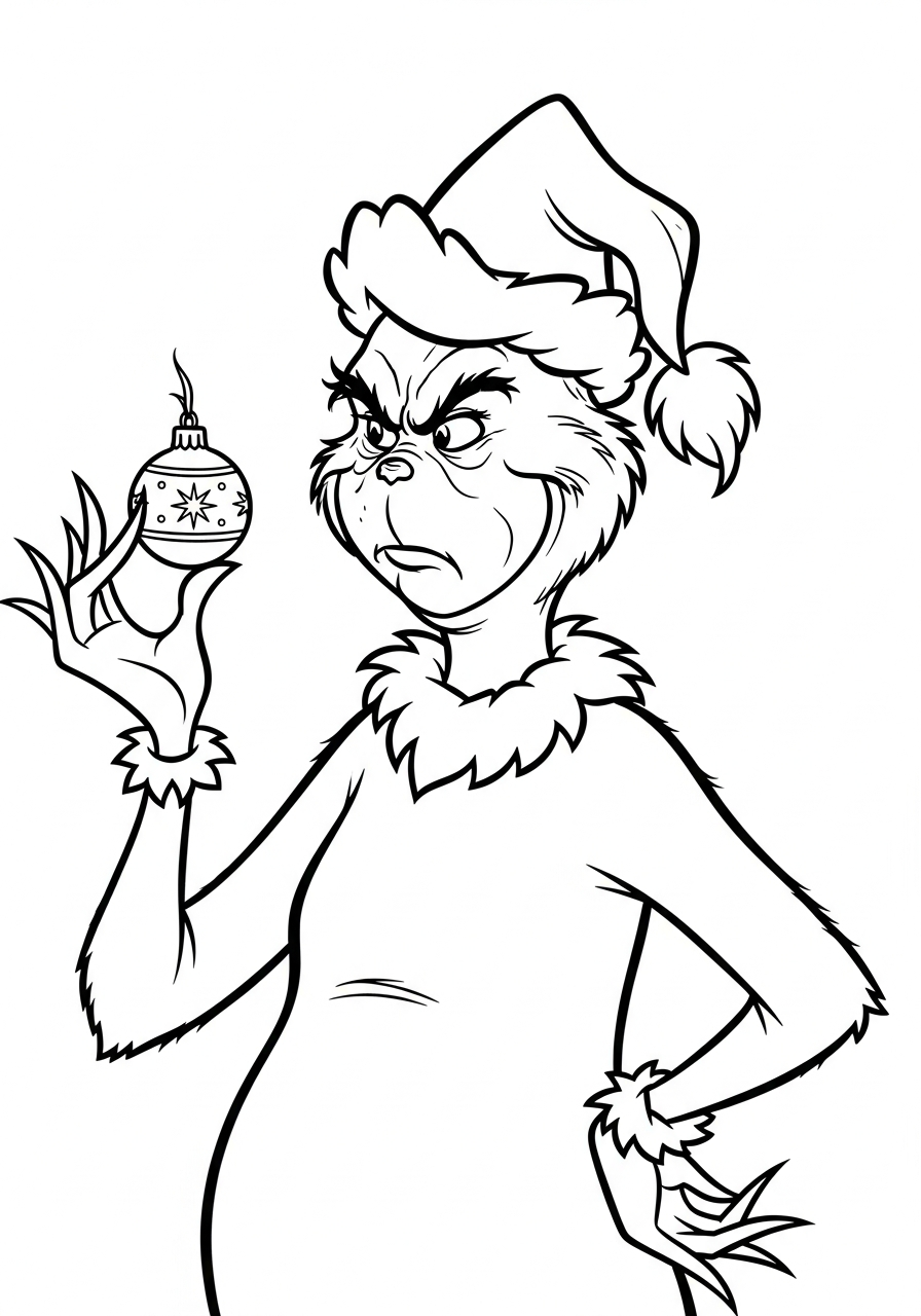 Grinch Coloring Pages 9 Grinch holding glass Christmas ornament coloring page