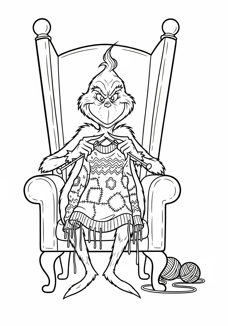 Grinch Coloring Pages 13 Grinch knitting an ugly sweater coloring page