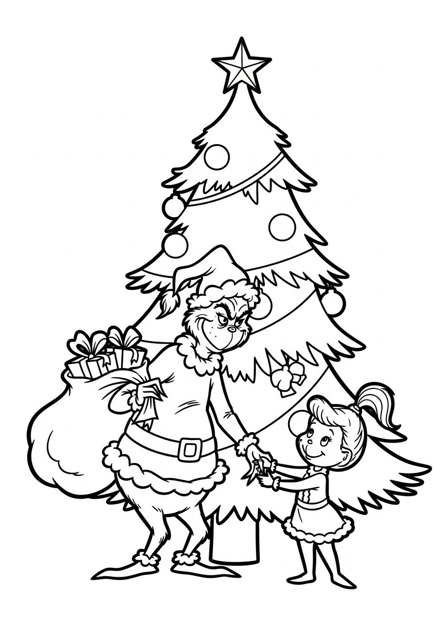 Grinch Coloring Pages 14 Grinch meeting little Cindy Lou coloring page