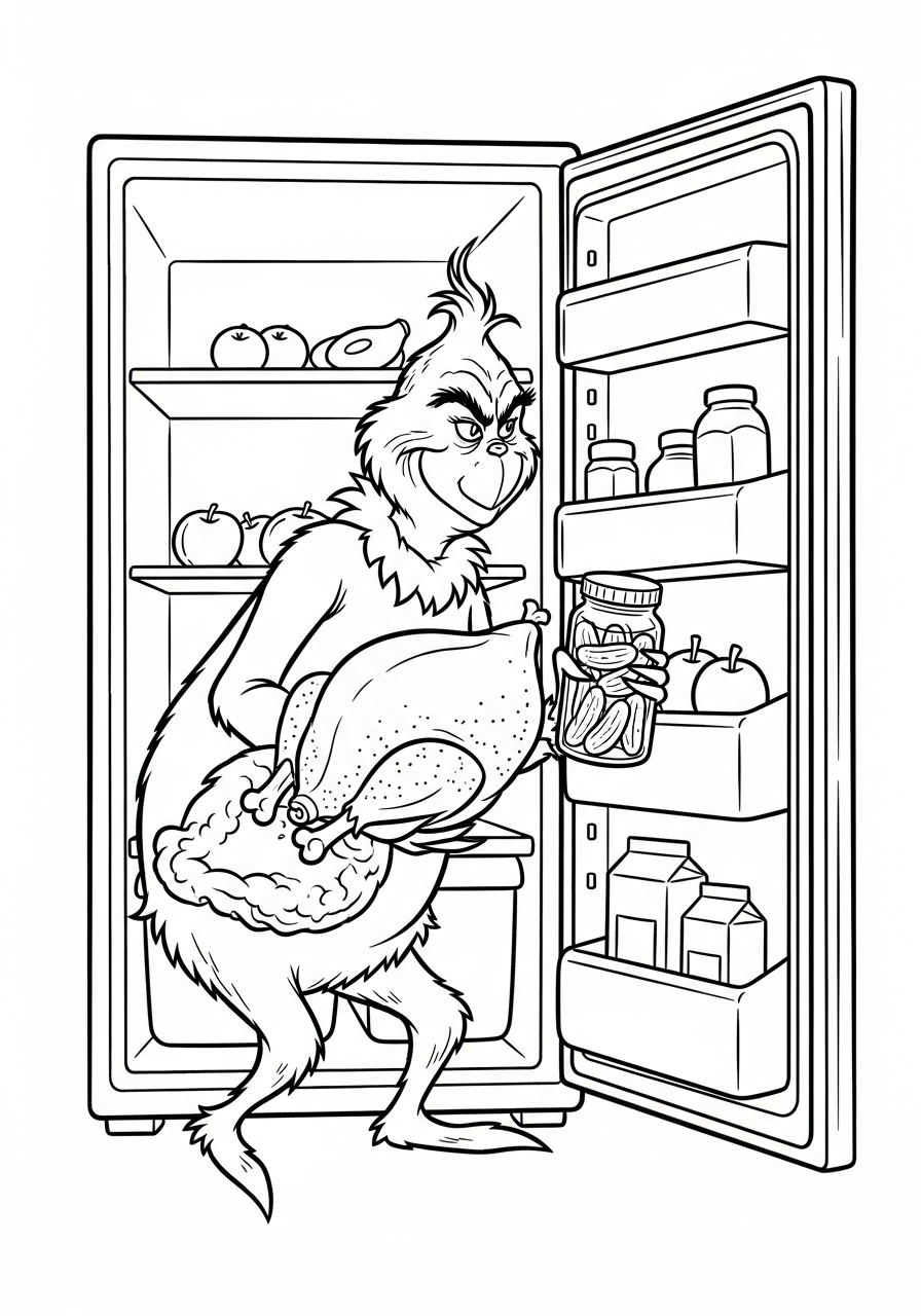 Grinch Coloring Pages 18 Grinch stealing food from fridge coloring page