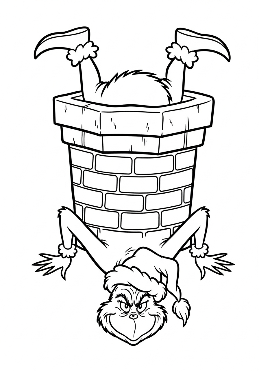 Grinch Coloring Pages 19 Grinch stuck inside brick chimney coloring page