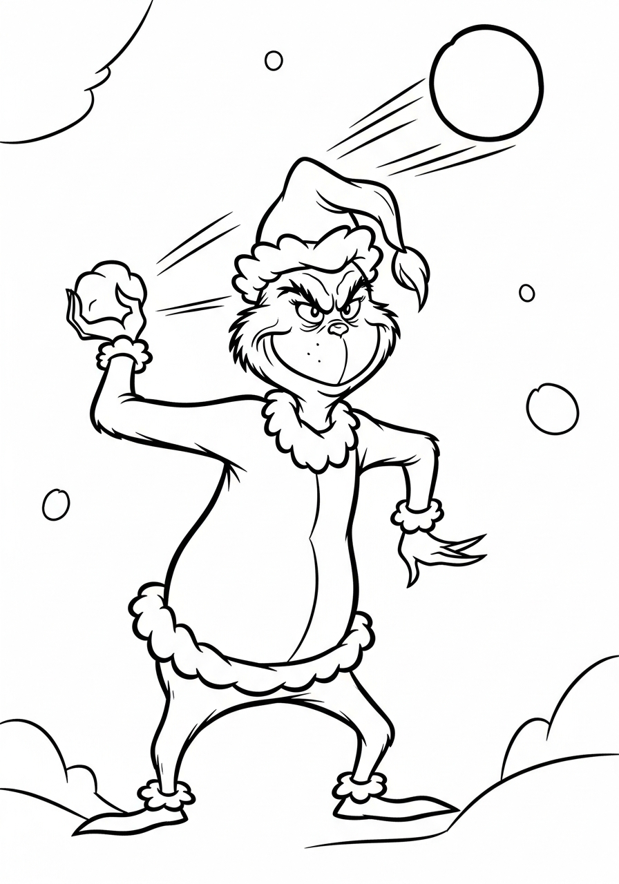 Grinch Coloring Pages 23 Grinch throwing a snowball fast coloring page