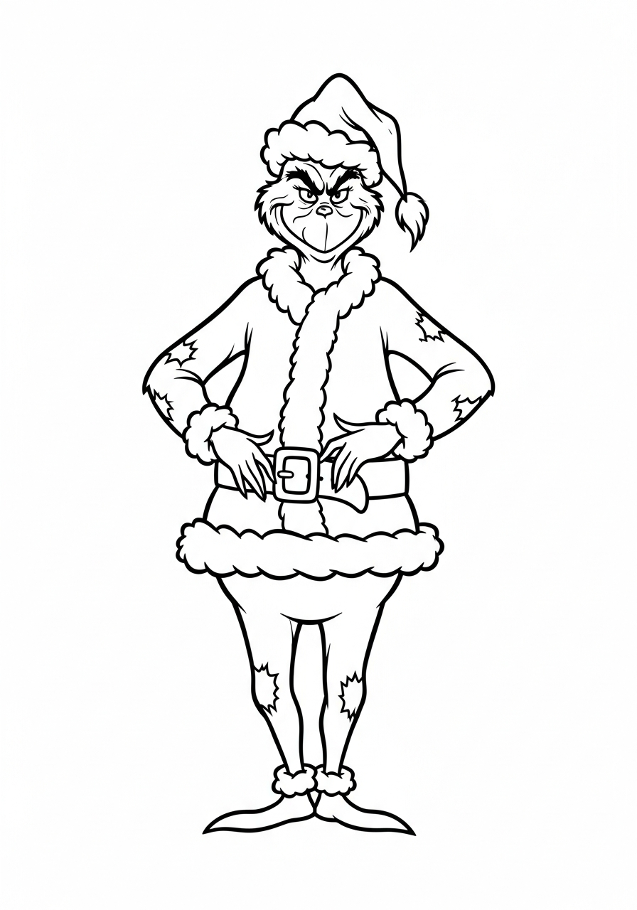 Grinch Coloring Pages 24 Grinch wearing Santa suit standing coloring page