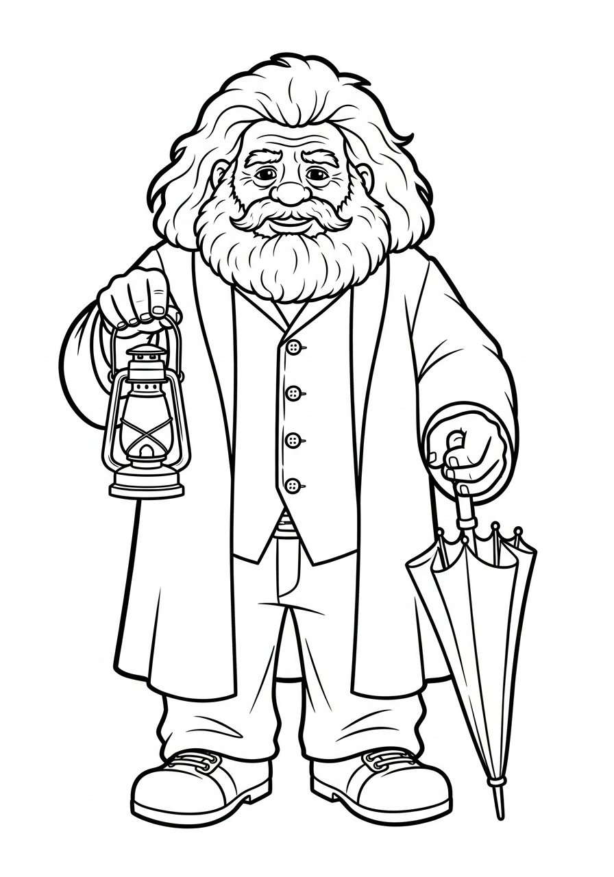 Harry Potter Coloring Pages 19 Hagrid holding lantern and umbrella coloring page