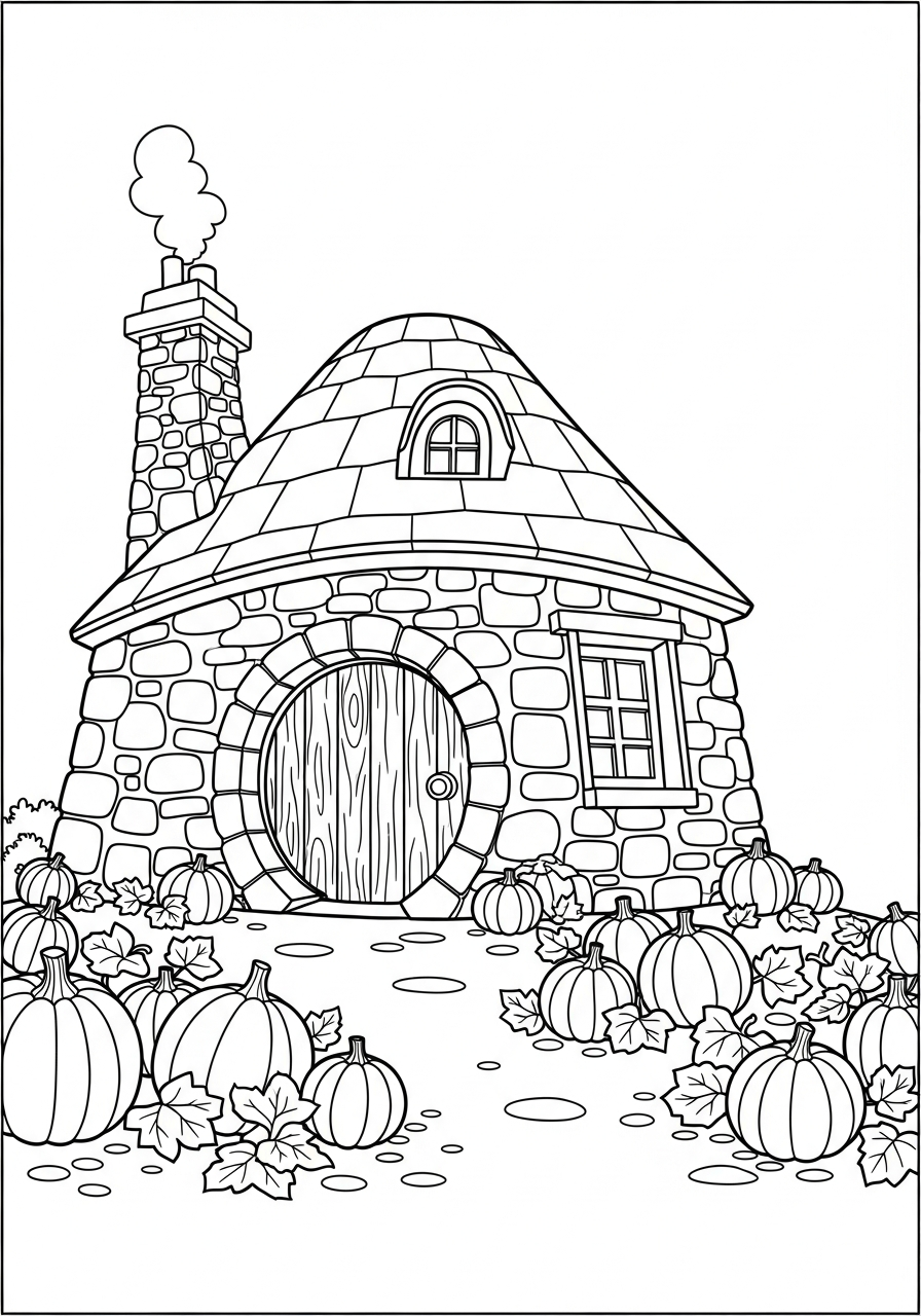 Harry Potter Coloring Pages 20 Hagrid’s hut with pumpkin patch coloring page