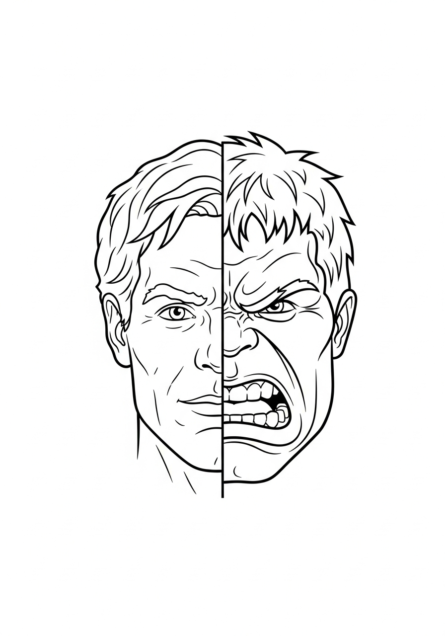 Half Bruce Banner half Hulk coloring page