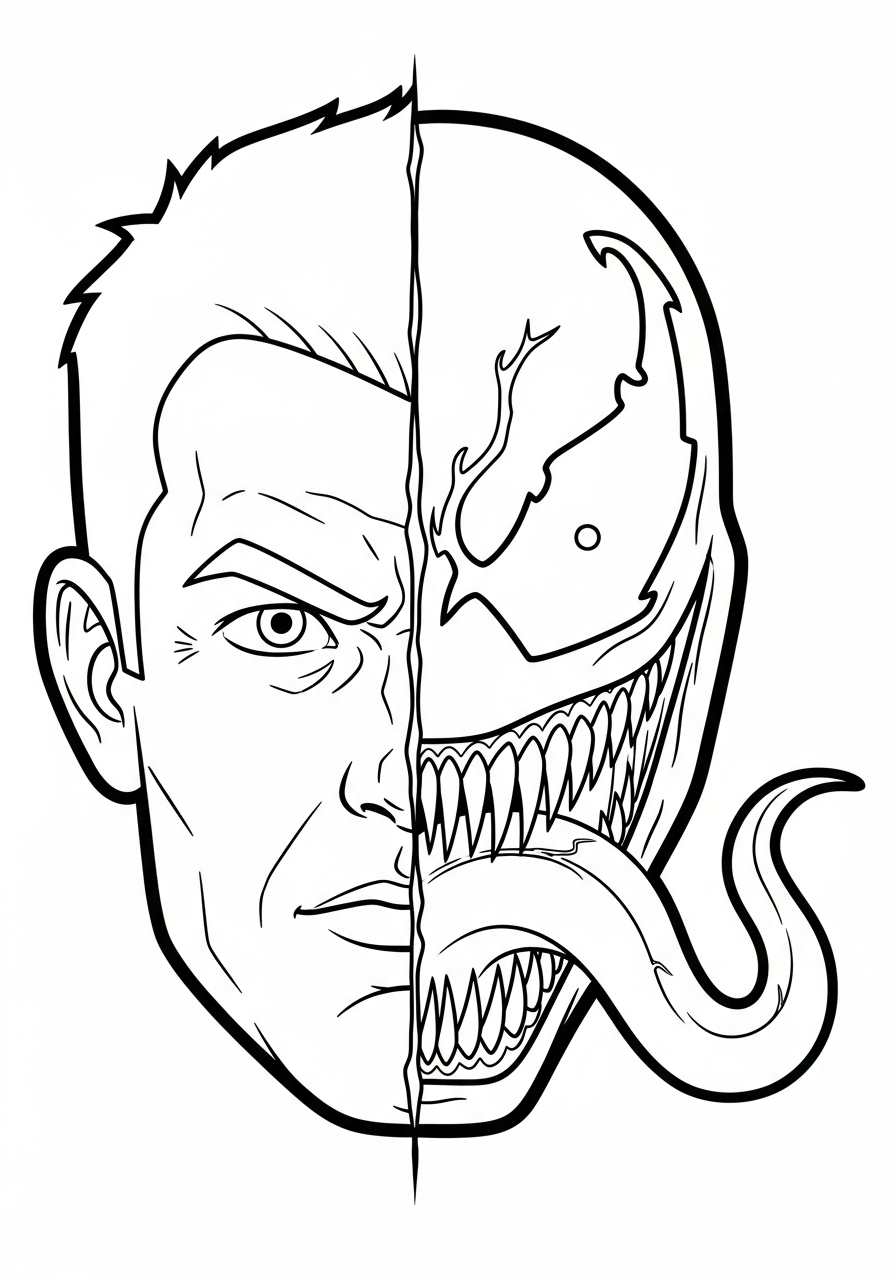 Venom Coloring Pages 7 Half human half Venom face coloring page